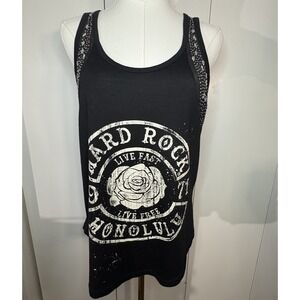 Hard Rock Couture Women's M Black Sleeveless Graphic Tank Rhinestone Grunge Y2K